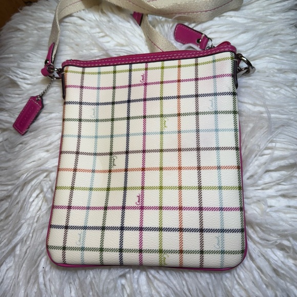 Coach Heritage Tattersall Pink Stripe Crossbody Bag Small 7”x8” - Picture 2 of 13